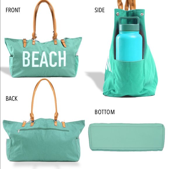 KEHO "Beach Vibes" Large Beach Bag/Tote (Seafoam Green) - Picture 4 of 11